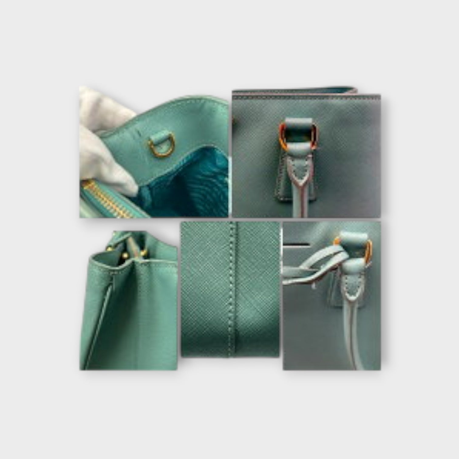 Prada Handbag with Shoulder Strap Leather Blue Green【A】