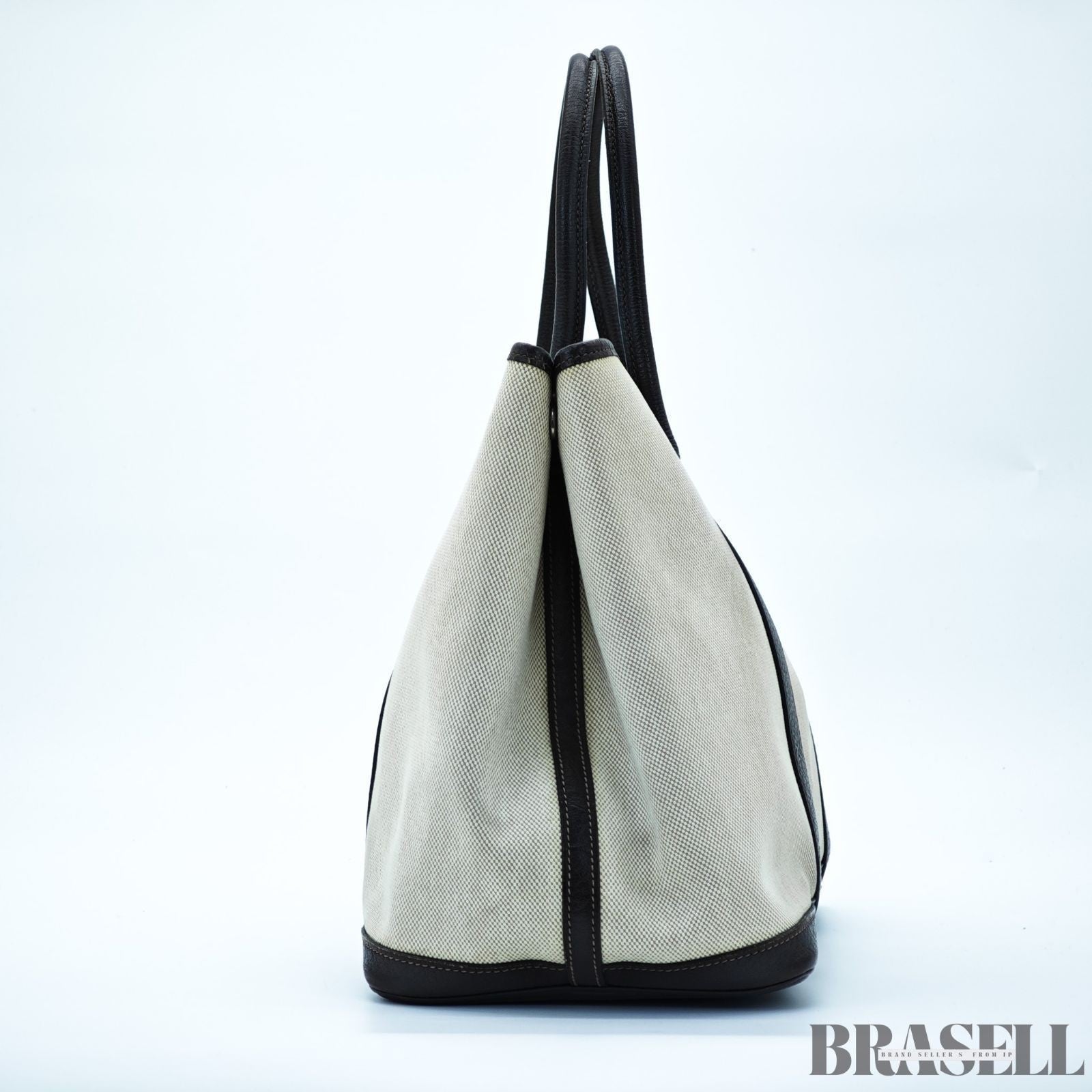 Borsa tote HERMES Garden Party PM beige marrone scuro tela pelle donna