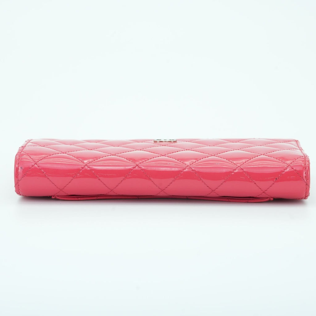 CHANEL Matelasse Long Wallet Enamel Pink Women's