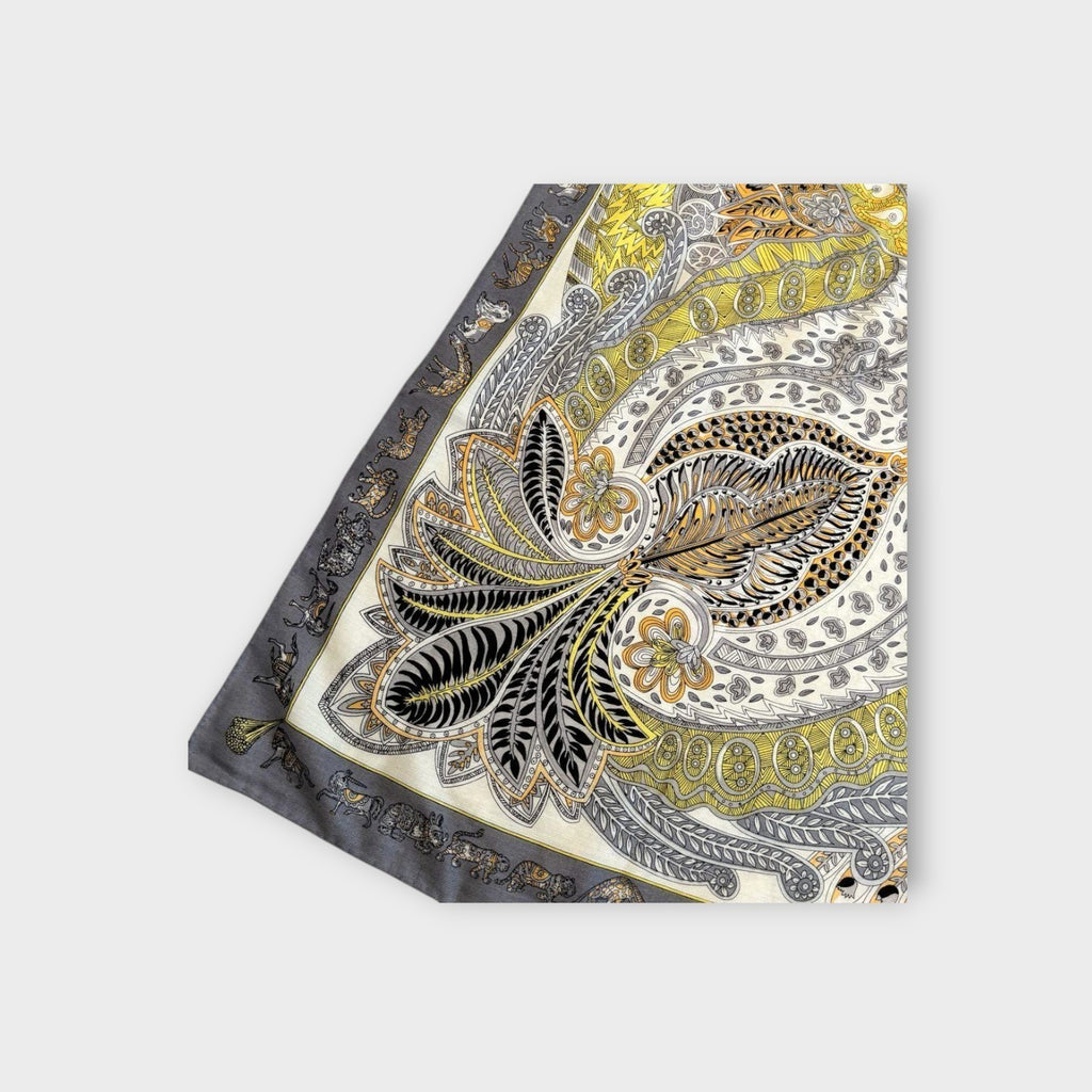 Hermès Carré 140 Herringbone "Jardin de la Maharani" Silk Scarf Bandana 【S】