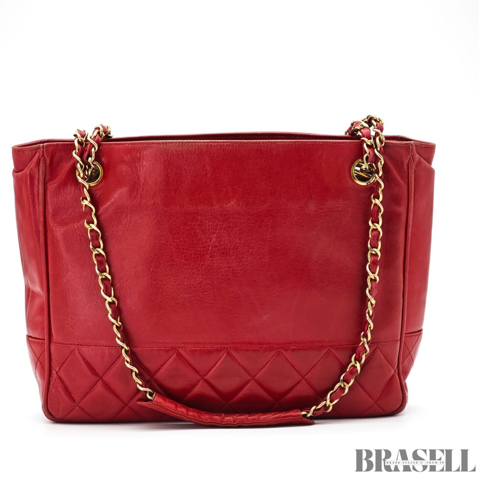 CHANEL Matelasse Lambskin Tote Bag Red Quilted Shoulder Bag Women's Guarantee