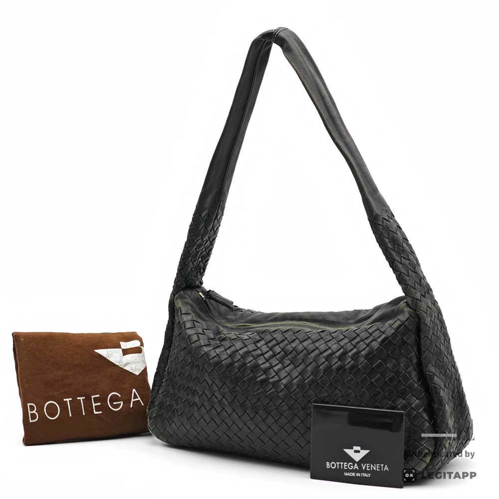 BOTTEGA VENETA Intrecciato Leather Black Shoulder Bag 【ImportFeeFREE】