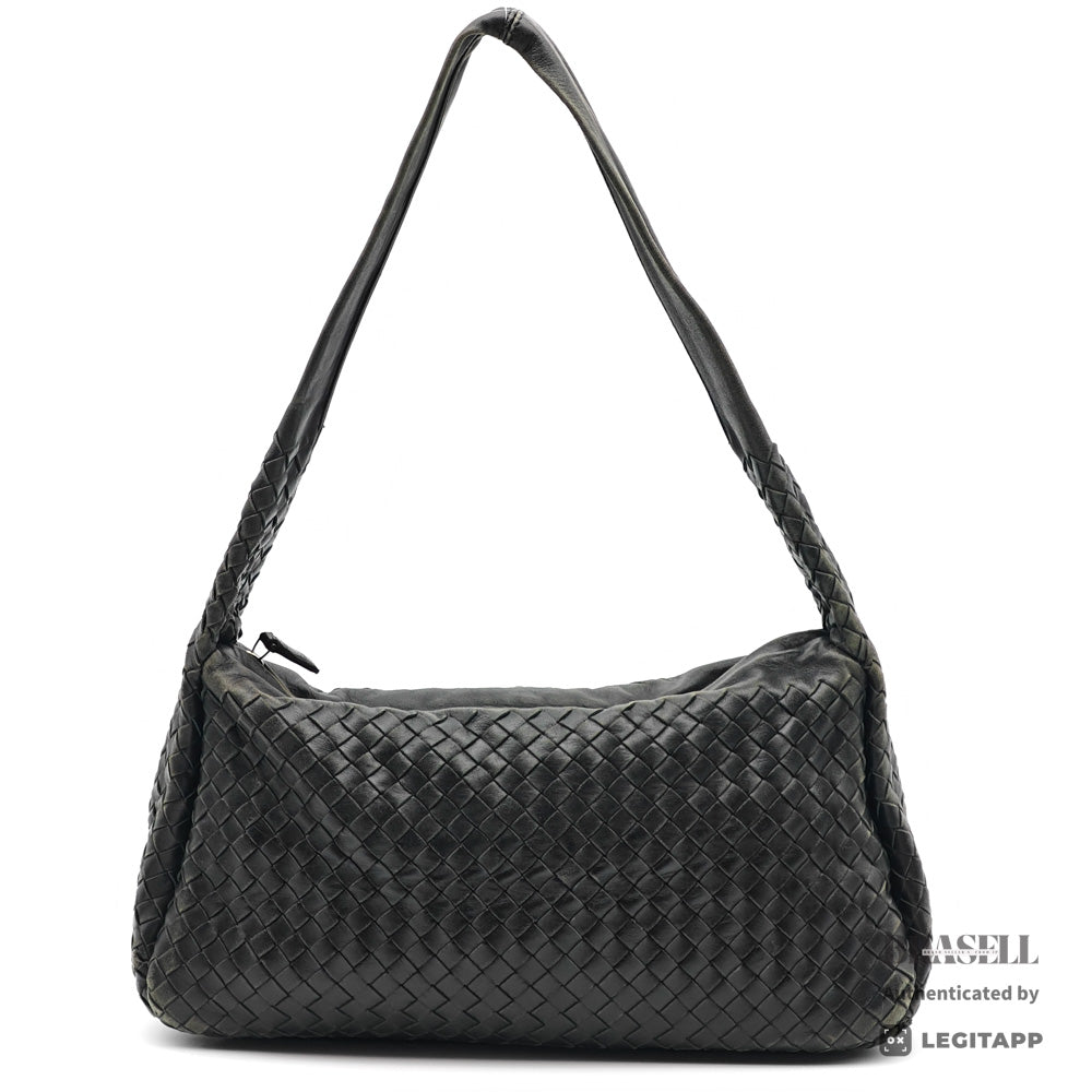 BOTTEGA VENETA Intrecciato Leather Black Shoulder Bag 【ImportFeeFREE】