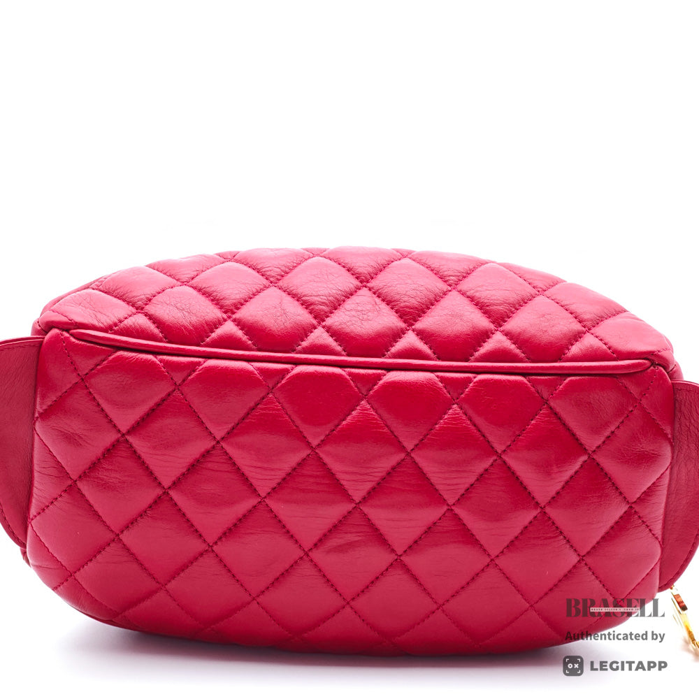 CHANEL Matelasse Quilted Lambskin Leather Red Waist Bag 【ImportFeeFREE】