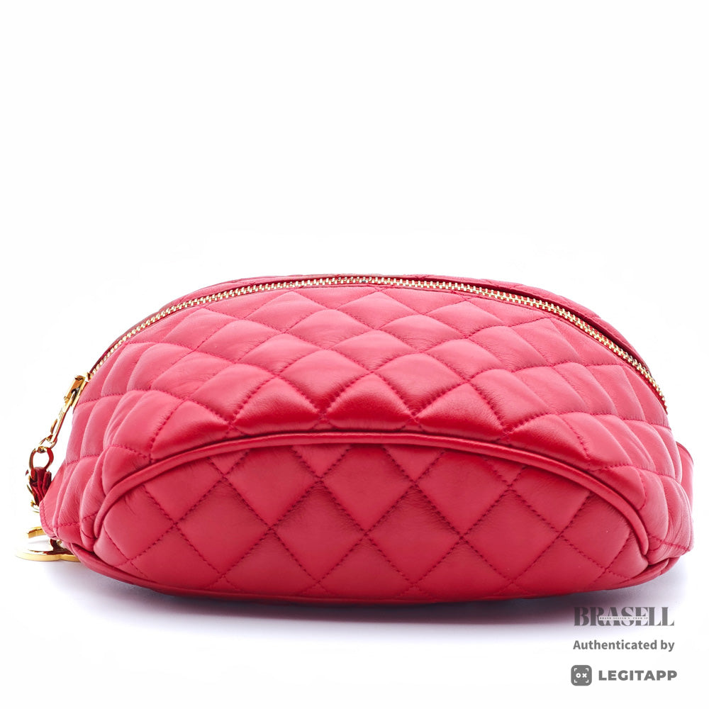 CHANEL Matelasse Quilted Lambskin Leather Red Waist Bag 【ImportFeeFREE】
