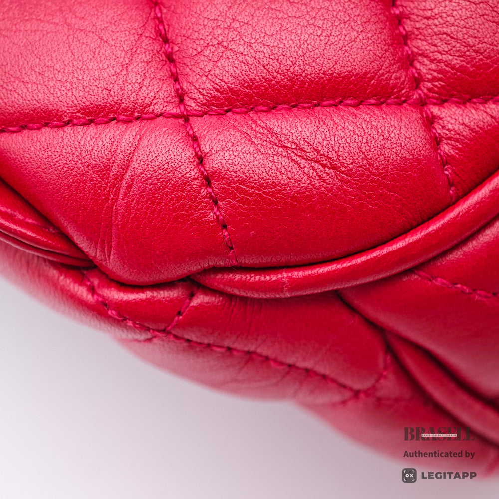 CHANEL Matelasse Quilted Lambskin Leather Red Waist Bag 【ImportFeeFREE】