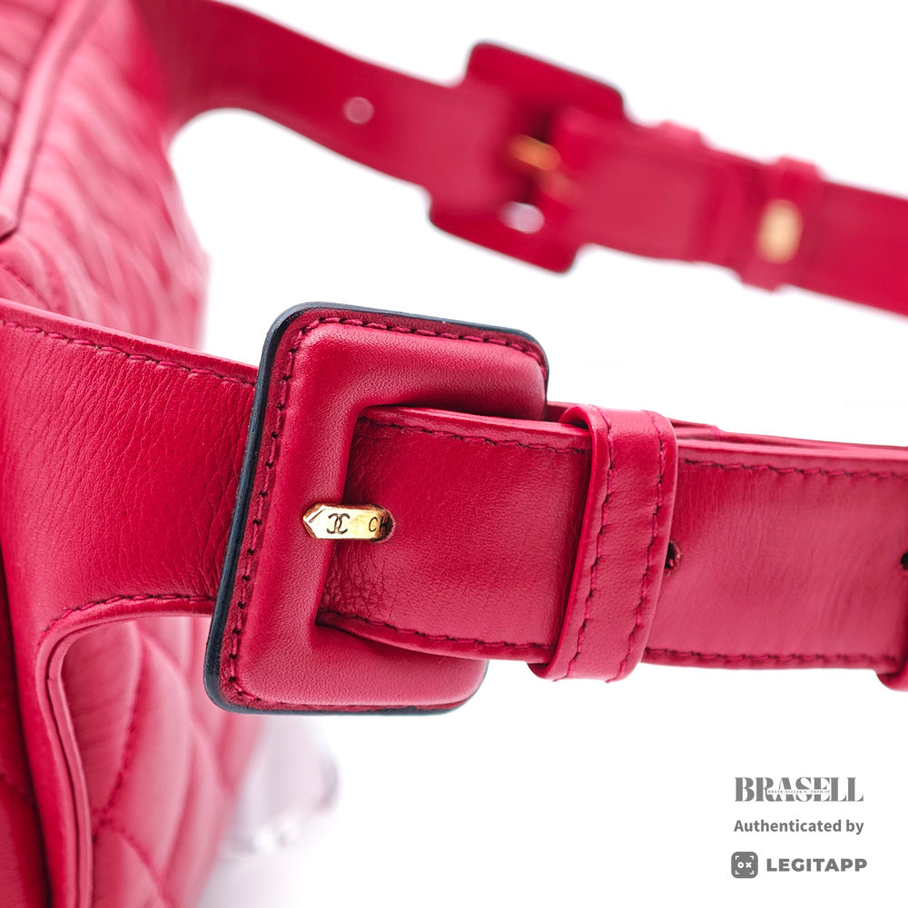 CHANEL Matelasse Quilted Lambskin Leather Red Waist Bag 【ImportFeeFREE】