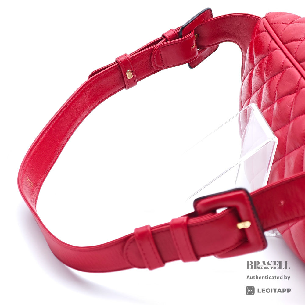 CHANEL Matelasse Quilted Lambskin Leather Red Waist Bag 【ImportFeeFREE】