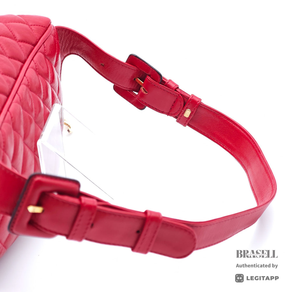 CHANEL Matelasse Quilted Lambskin Leather Red Waist Bag 【ImportFeeFREE】