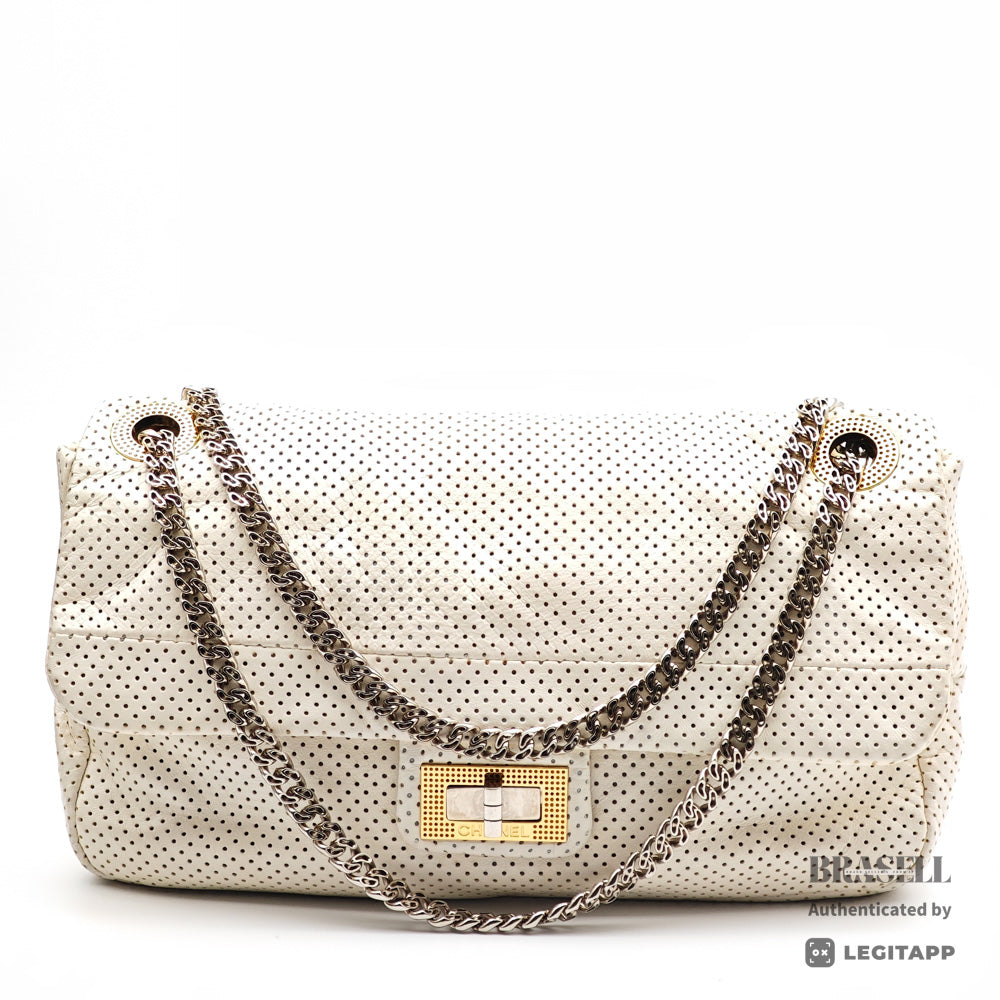 Chanel Perforated Leather ChainShoulder Bag White Women's 【ImportFeeFREE】