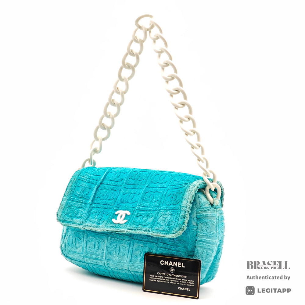 CHANEL Terry Cloth CC Logo Plastic Chain Shoulder Bag 【ImportFeeFREE】