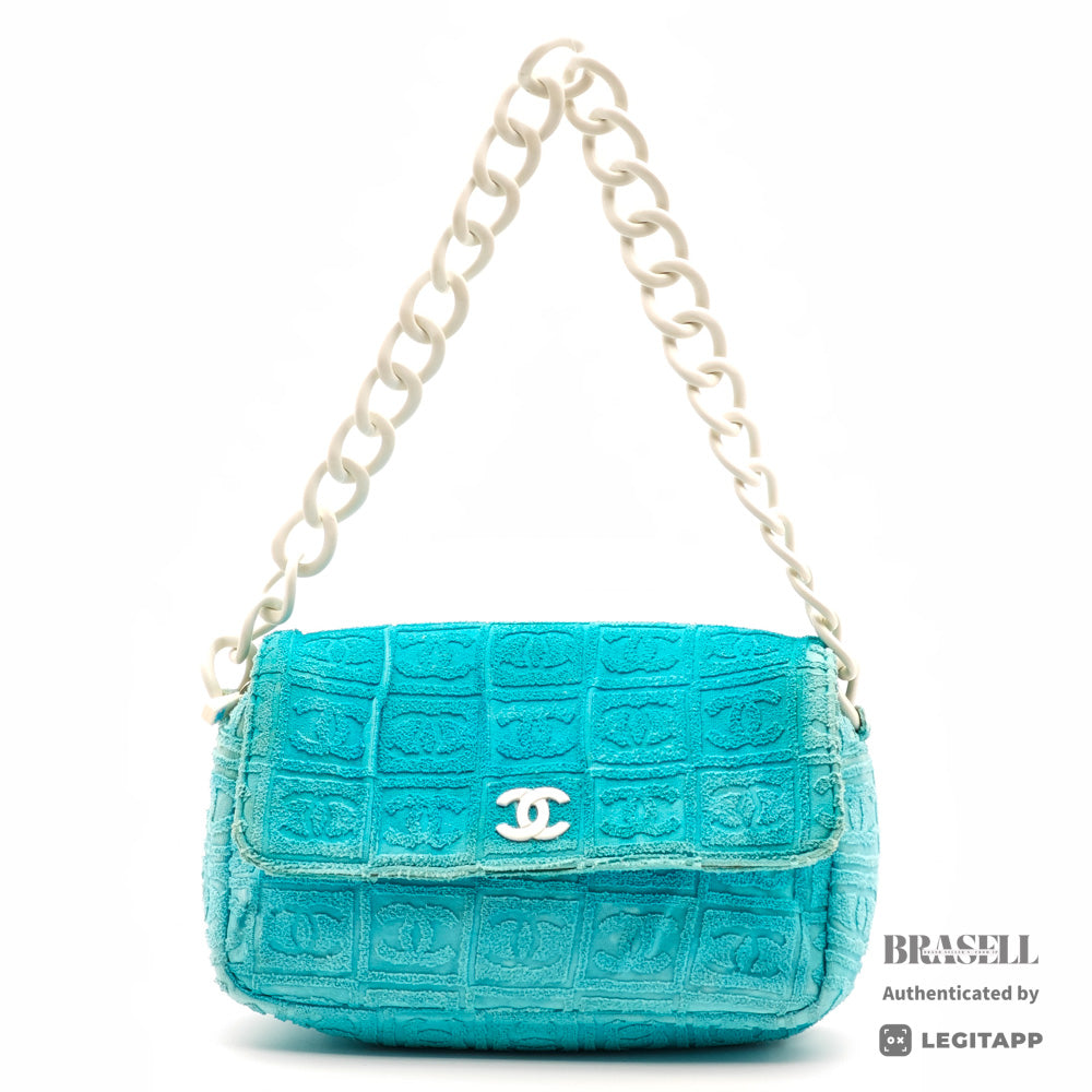 CHANEL Terry Cloth CC Logo Plastic Chain Shoulder Bag 【ImportFeeFREE】