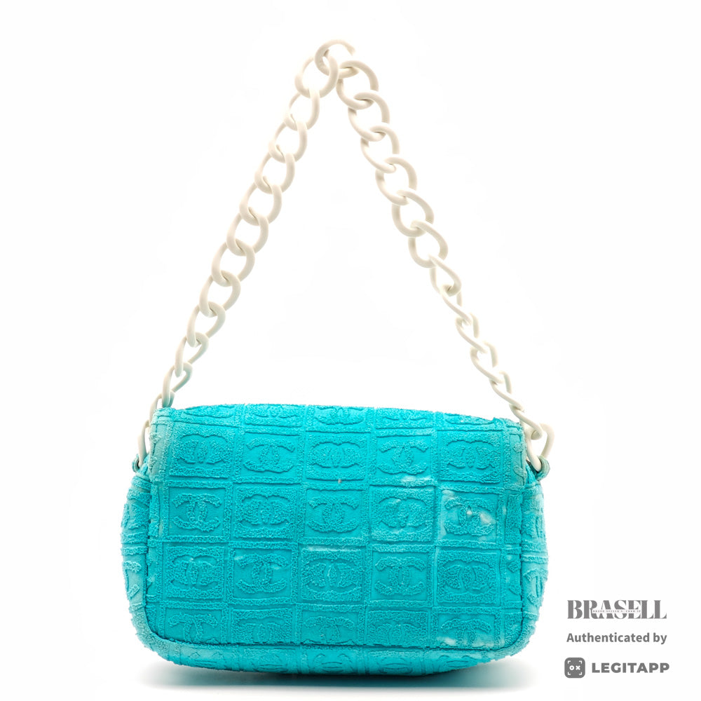 CHANEL Terry Cloth CC Logo Plastic Chain Shoulder Bag 【ImportFeeFREE】