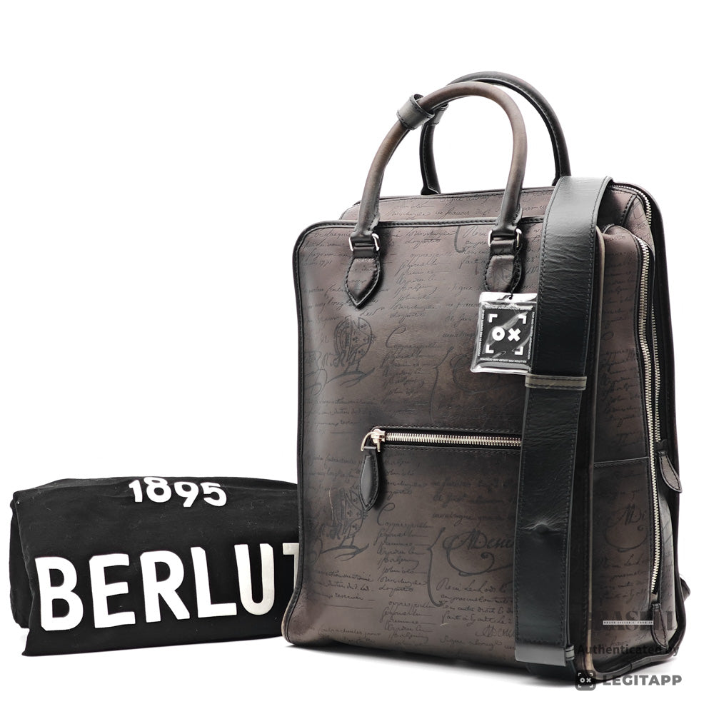 BERLUTI Premier Jour Scrit Leather Black Backpack 【ImportFeeFREE】