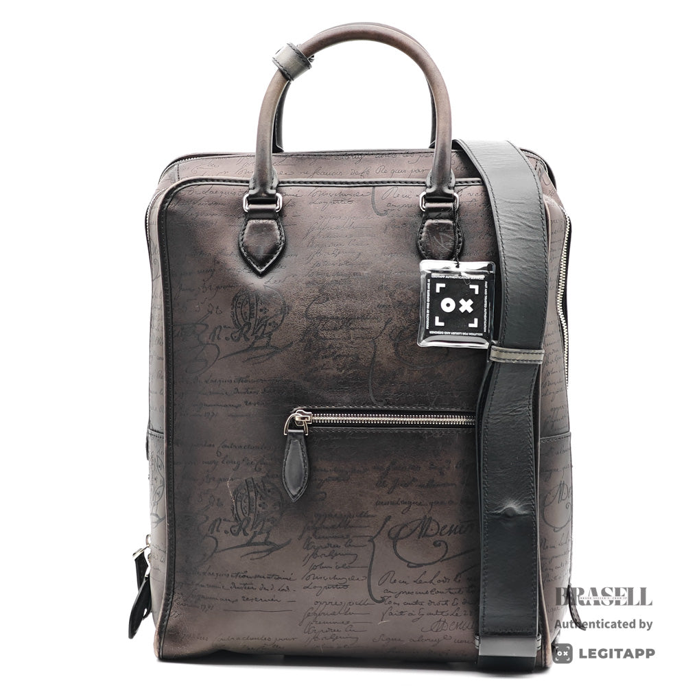 BERLUTI Premier Jour Scrit Leather Black Backpack 【ImportFeeFREE】