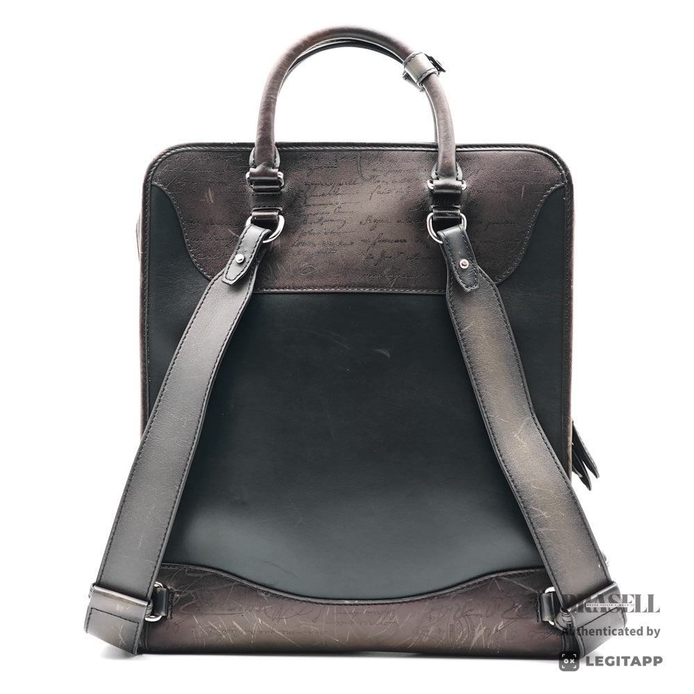 BERLUTI Premier Jour Scrit Leather Black Backpack 【ImportFeeFREE】