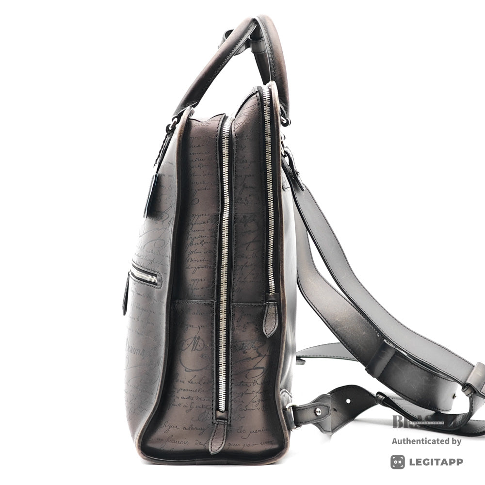 BERLUTI Premier Jour Scrit Leather Black Backpack 【ImportFeeFREE】