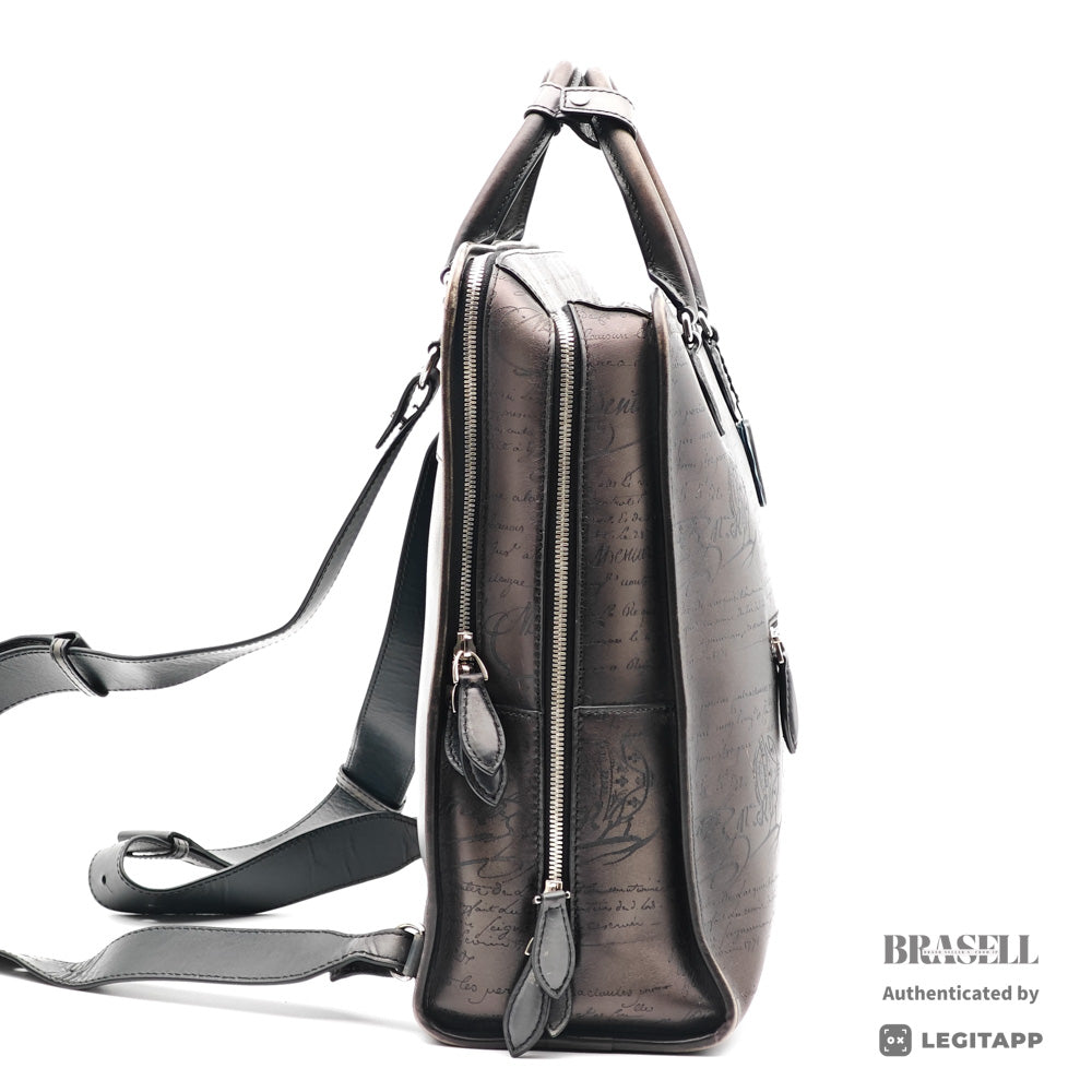 BERLUTI Premier Jour Scrit Leather Black Backpack 【ImportFeeFREE】