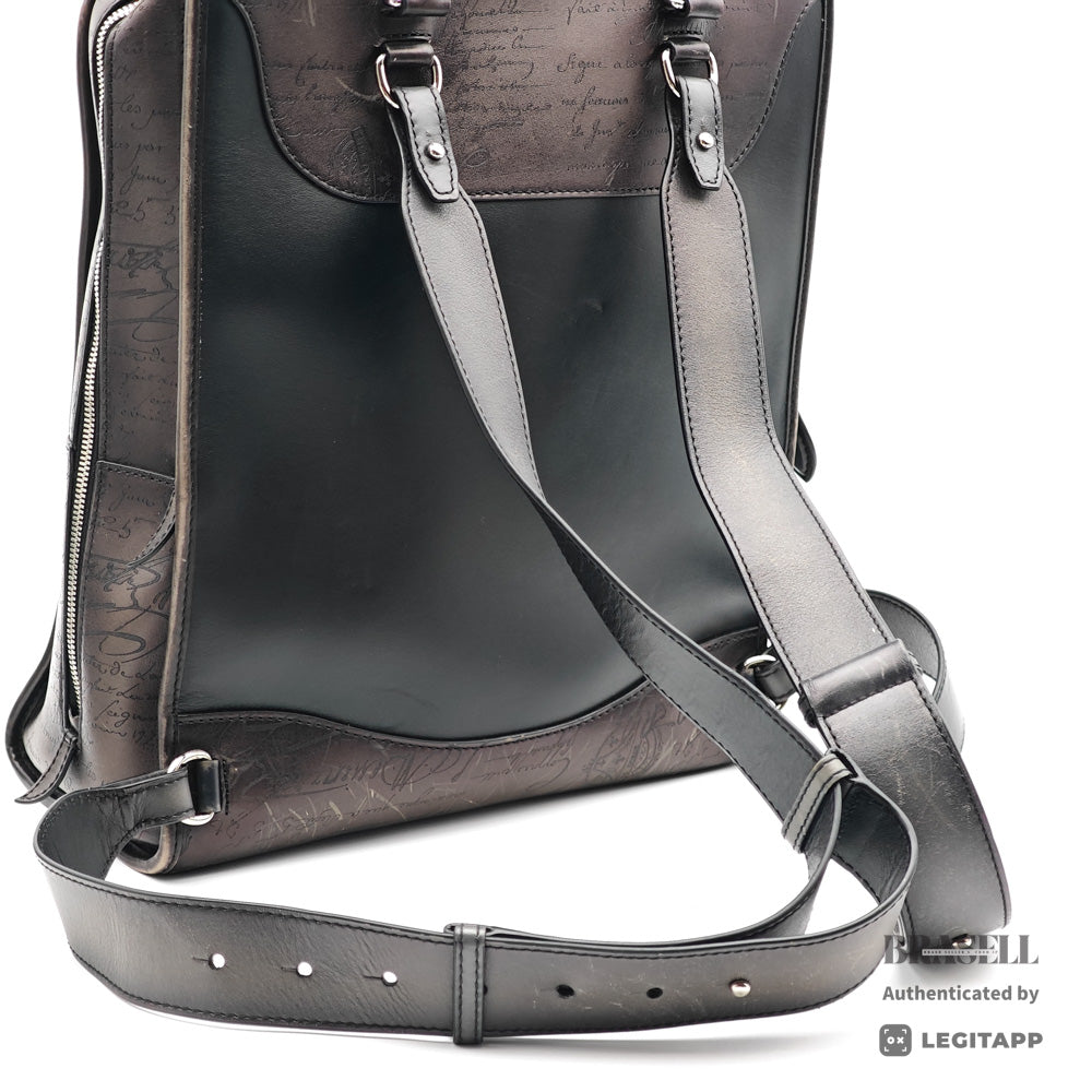 BERLUTI Premier Jour Scrit Leather Black Backpack 【ImportFeeFREE】