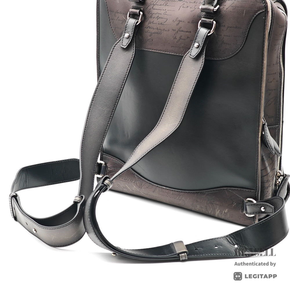 BERLUTI Premier Jour Scrit Leather Black Backpack 【ImportFeeFREE】