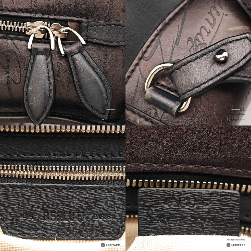 BERLUTI Premier Jour Scrit Leather Black Backpack 【ImportFeeFREE】