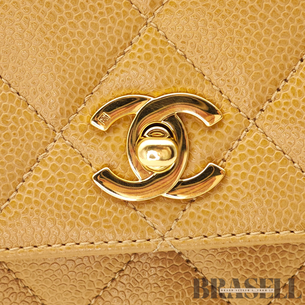 CHANEL Beige Top Handle Flap Bag Coco Mark Handbag Leather 【ImportFeeFREE】