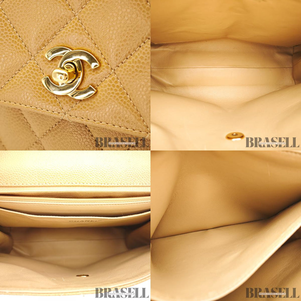 CHANEL Beige Top Handle Flap Bag Coco Mark Handbag Leather 【ImportFeeFREE】