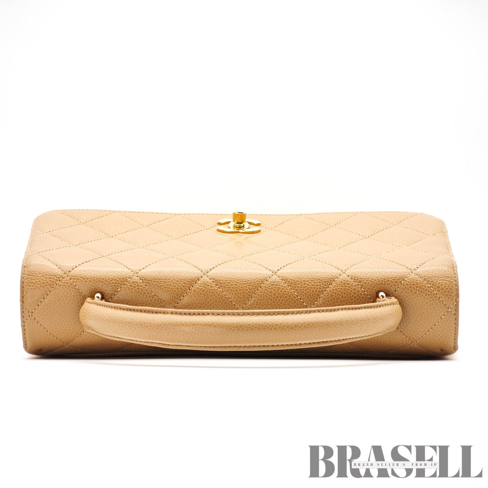 CHANEL Beige Top Handle Flap Bag Coco Mark Handbag Leather 【ImportFeeFREE】