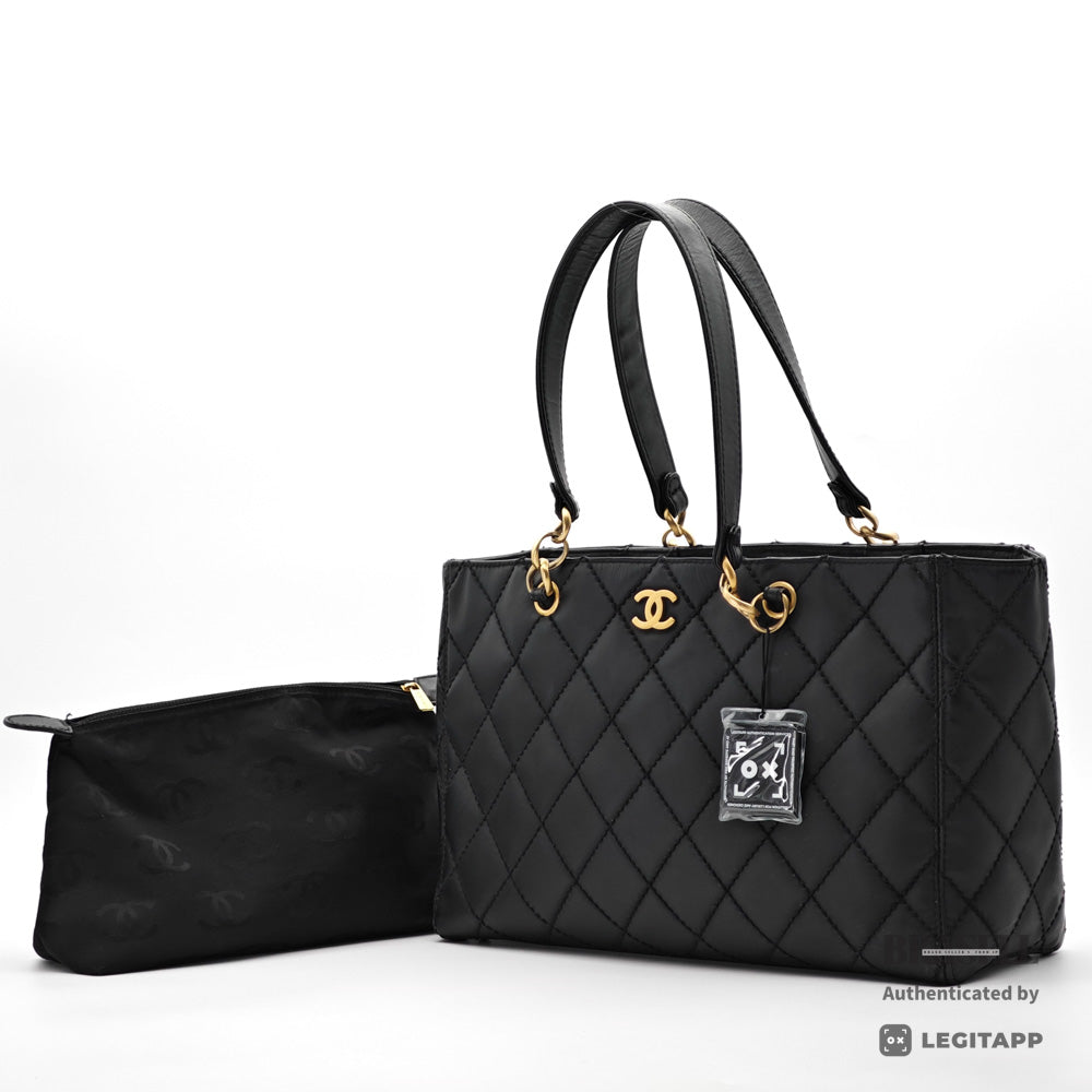 CHANEL Wild Stitch Leather Black Tote Bag 【ImportFeeFREE】