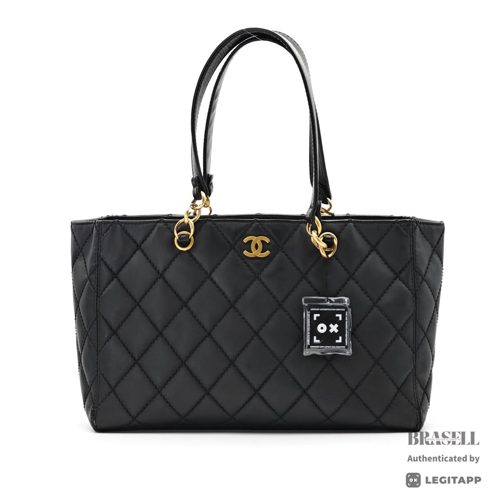 CHANEL Wild Stitch Leather Black Tote Bag 【ImportFeeFREE】