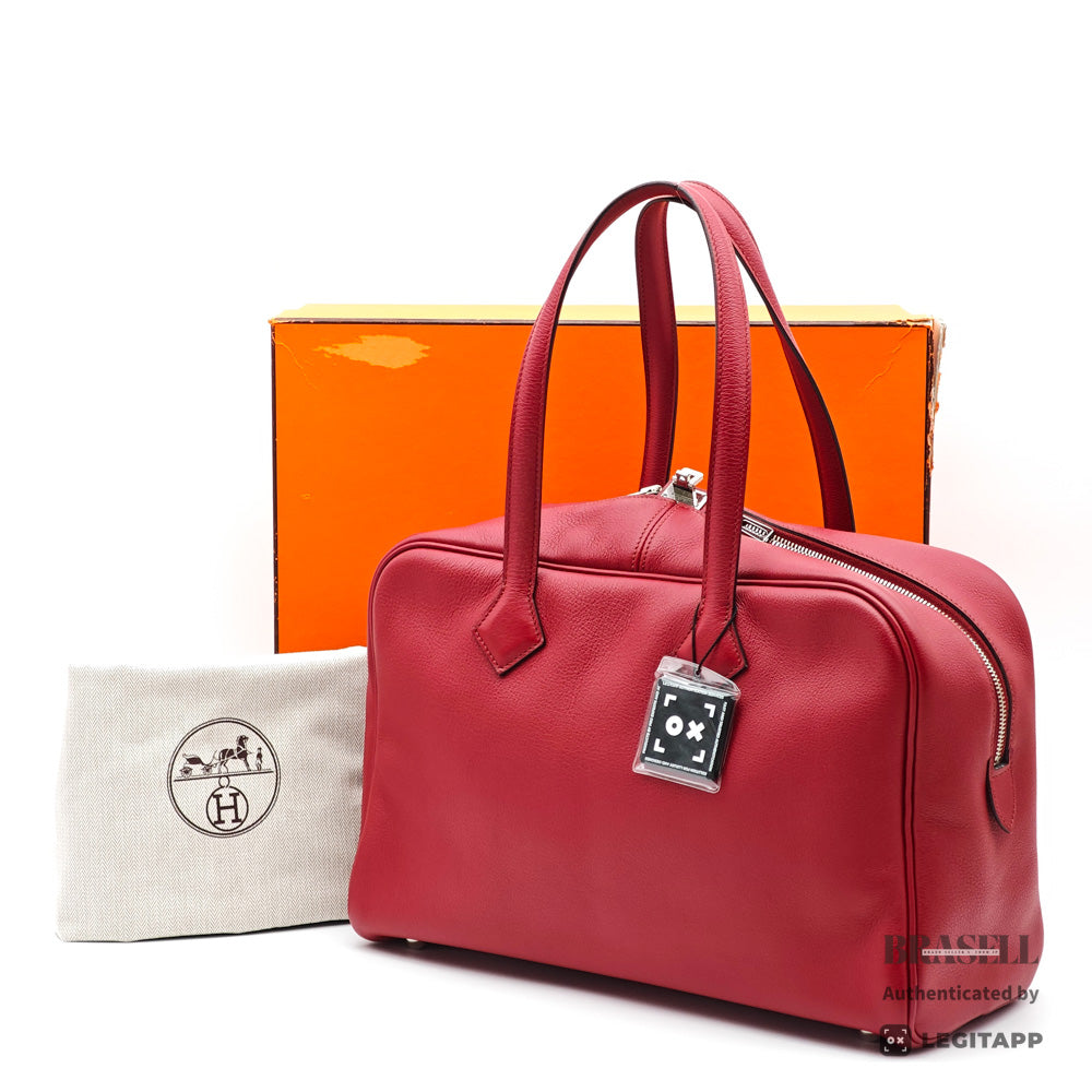 HERMES Victoria 35 Leather Red Handbag 【ImportFeeFREE】