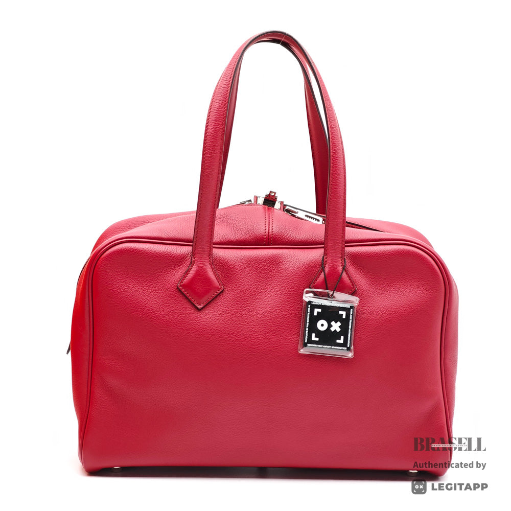 HERMES Victoria 35 Leather Red Handbag 【ImportFeeFREE】