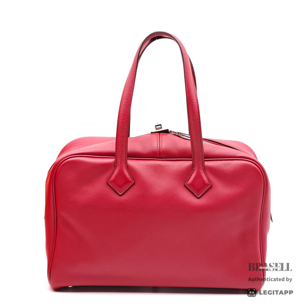 HERMES Victoria 35 Leather Red Handbag 【ImportFeeFREE】