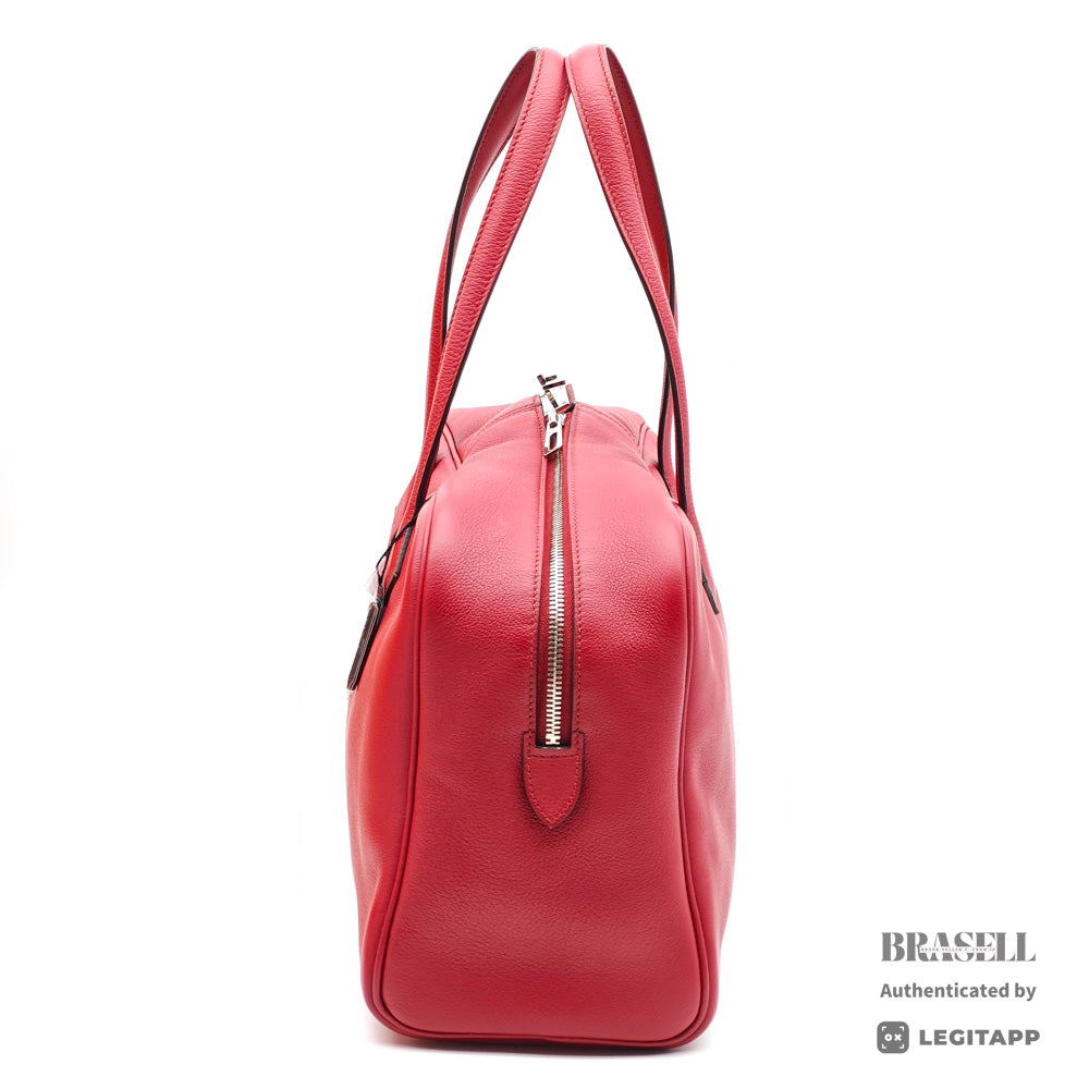 HERMES Victoria 35 Leather Red Handbag 【ImportFeeFREE】