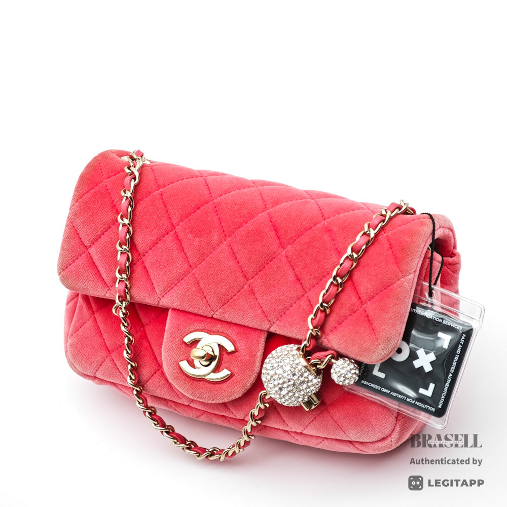 Chanel Matelasse Chain Shoulder Bag Velour Rhinestone Pink【ImportFeeFREE】