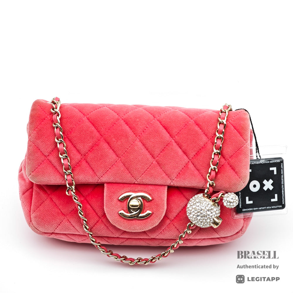Chanel Matelasse Chain Shoulder Bag Velour Rhinestone Pink【ImportFeeFREE】