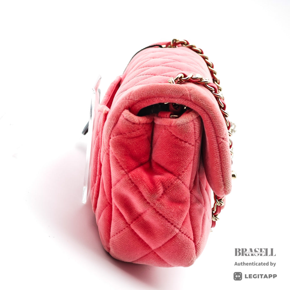 Chanel Matelasse Chain Shoulder Bag Velour Rhinestone Pink【ImportFeeFREE】
