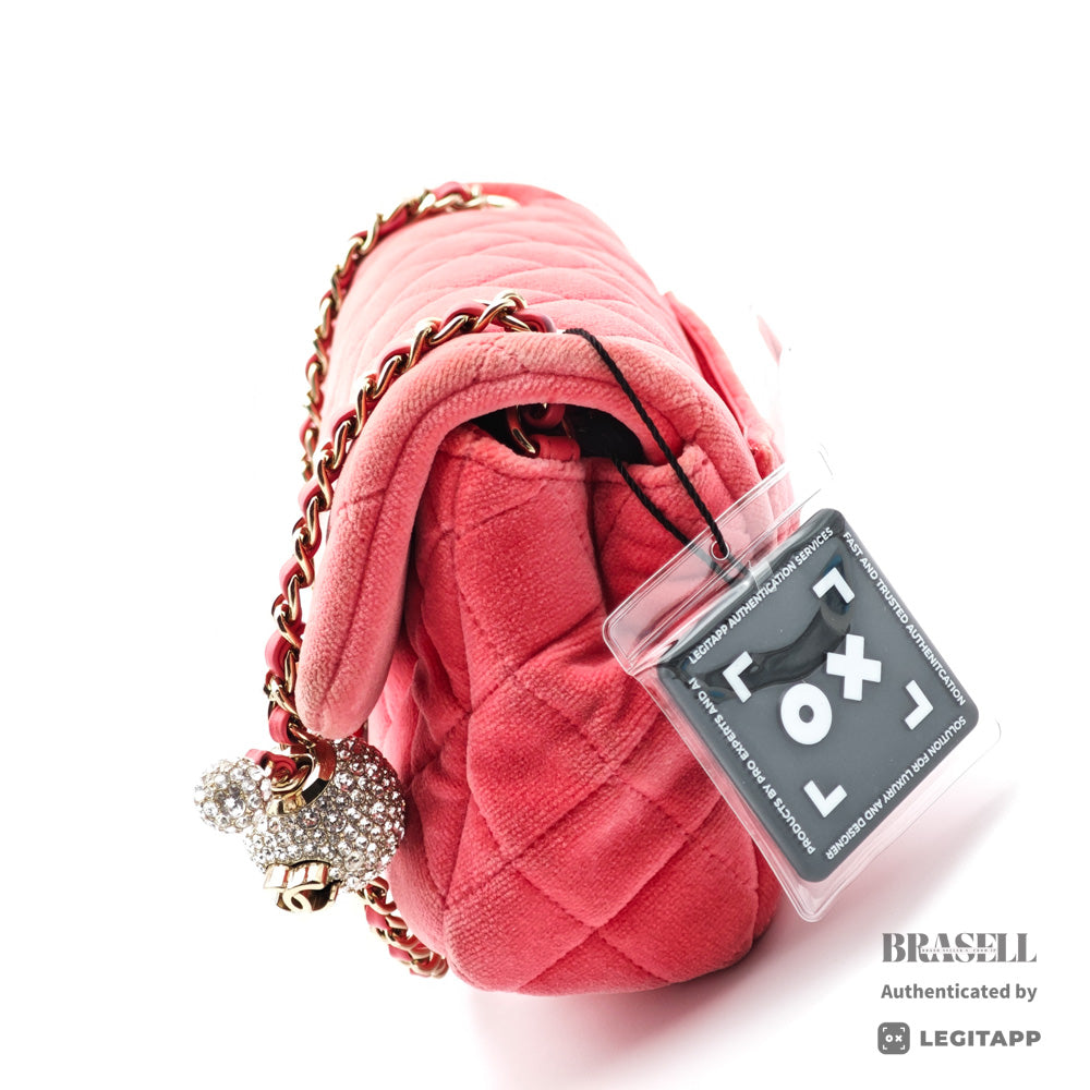 Chanel Matelasse Chain Shoulder Bag Velour Rhinestone Pink【ImportFeeFREE】