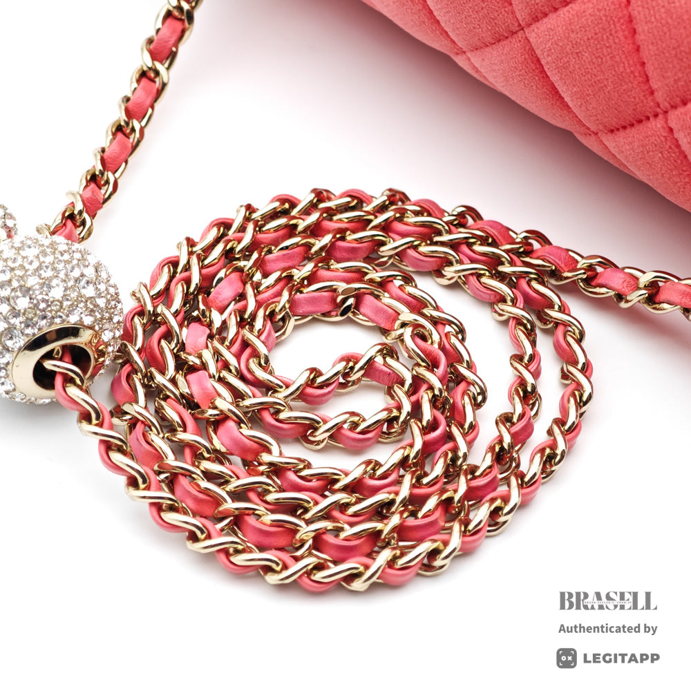 Chanel Matelasse Chain Shoulder Bag Velour Rhinestone Pink【ImportFeeFREE】