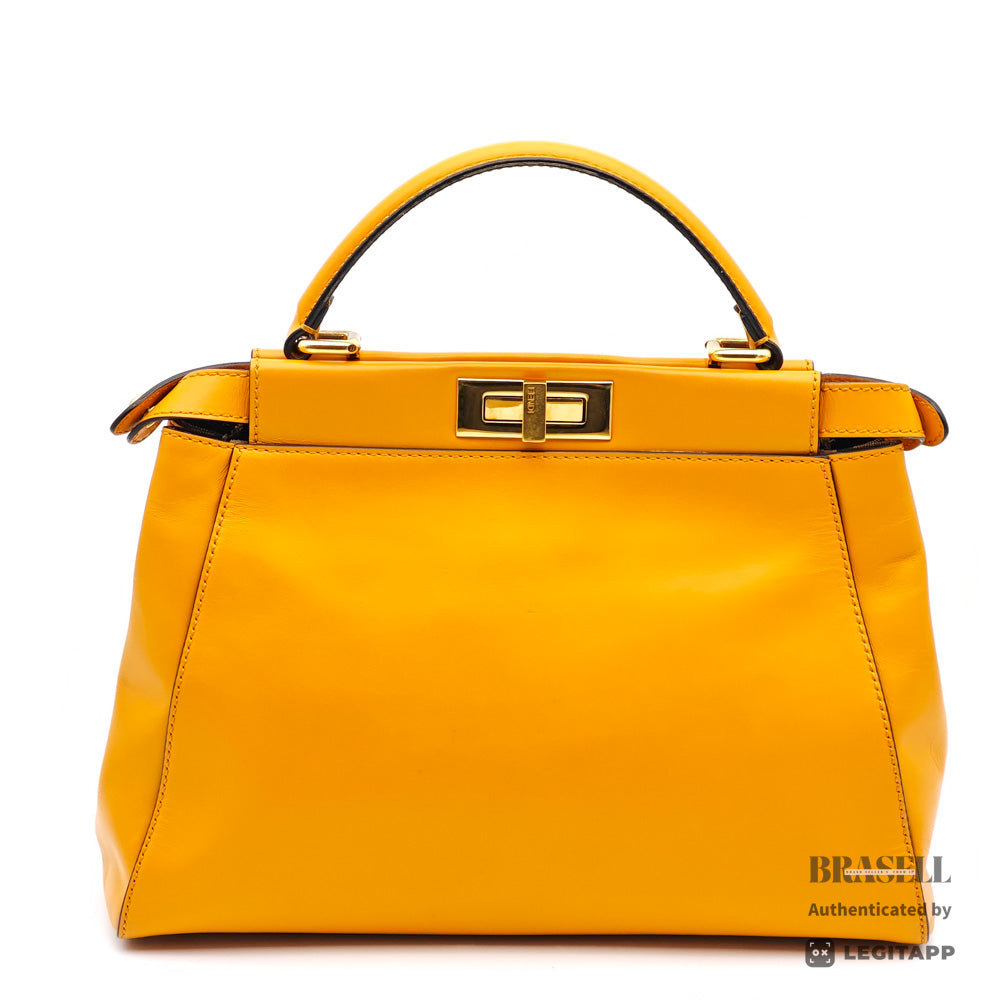 FENDI Peekaboo Leather Yellow Hand Bag 【ImportFeeFREE】