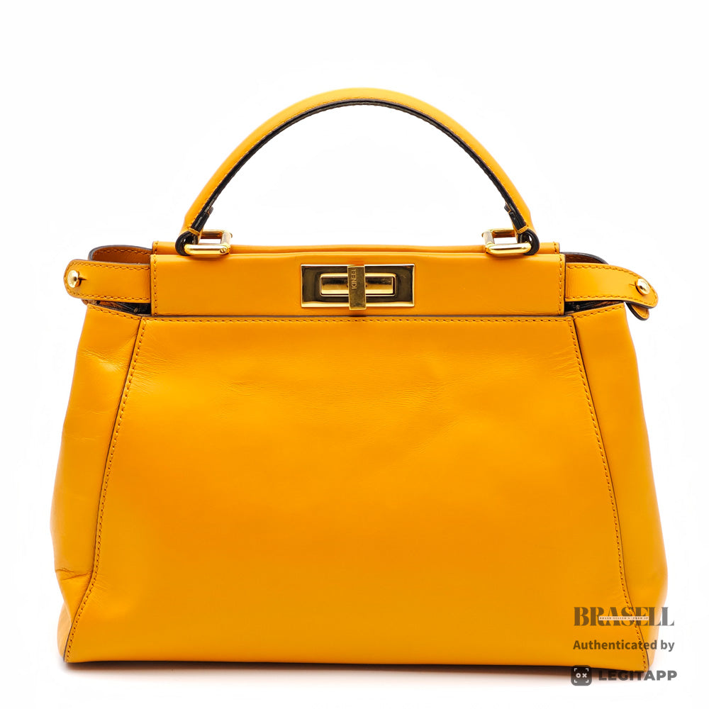 FENDI Peekaboo Leather Yellow Hand Bag 【ImportFeeFREE】
