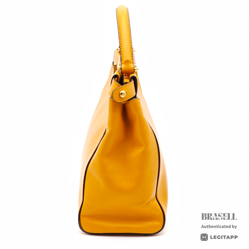 FENDI Peekaboo Leather Yellow Hand Bag 【ImportFeeFREE】