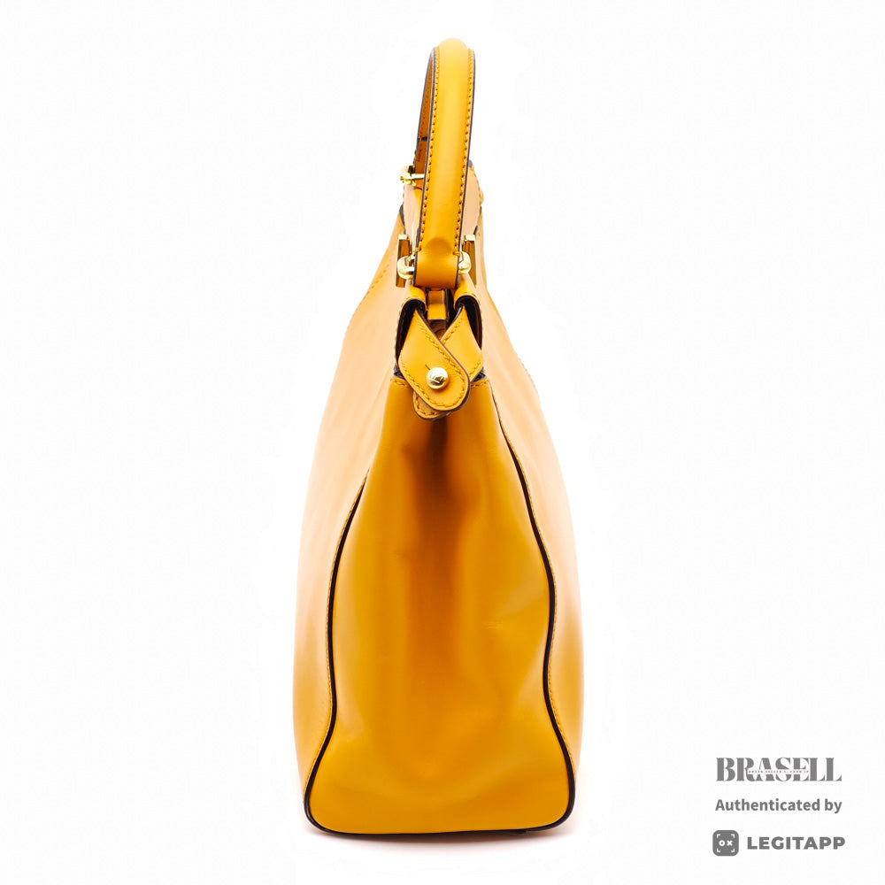 FENDI Peekaboo Leather Yellow Hand Bag 【ImportFeeFREE】