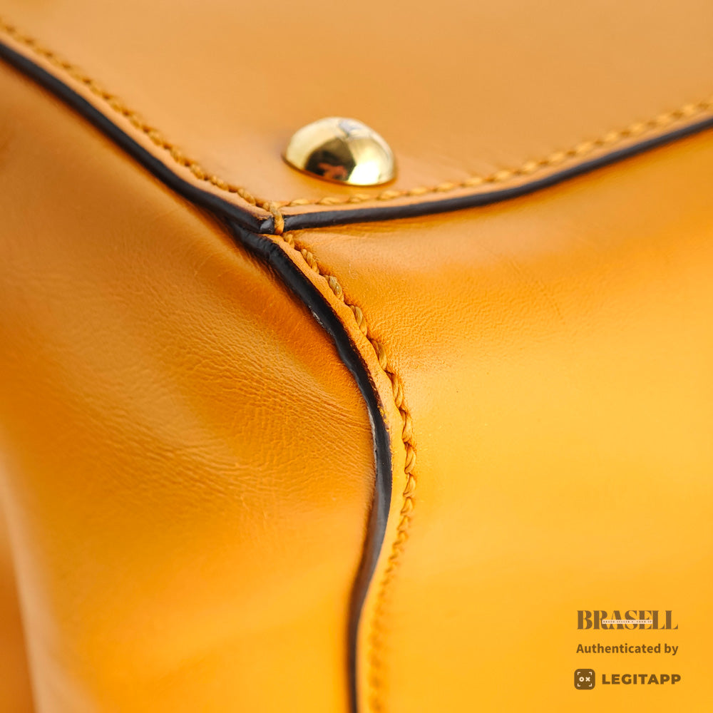 FENDI Peekaboo Leather Yellow Hand Bag 【ImportFeeFREE】