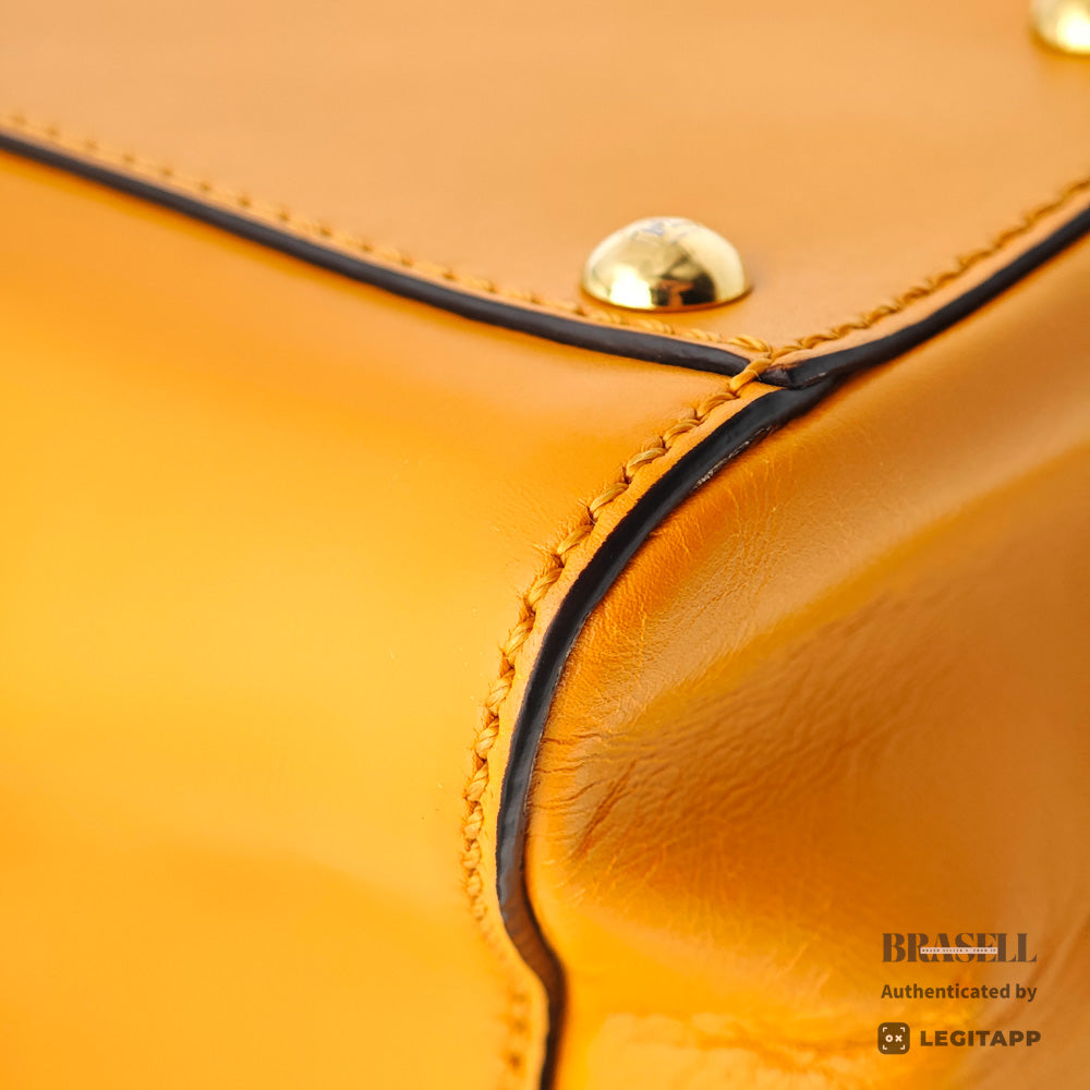 FENDI Peekaboo Leather Yellow Hand Bag 【ImportFeeFREE】