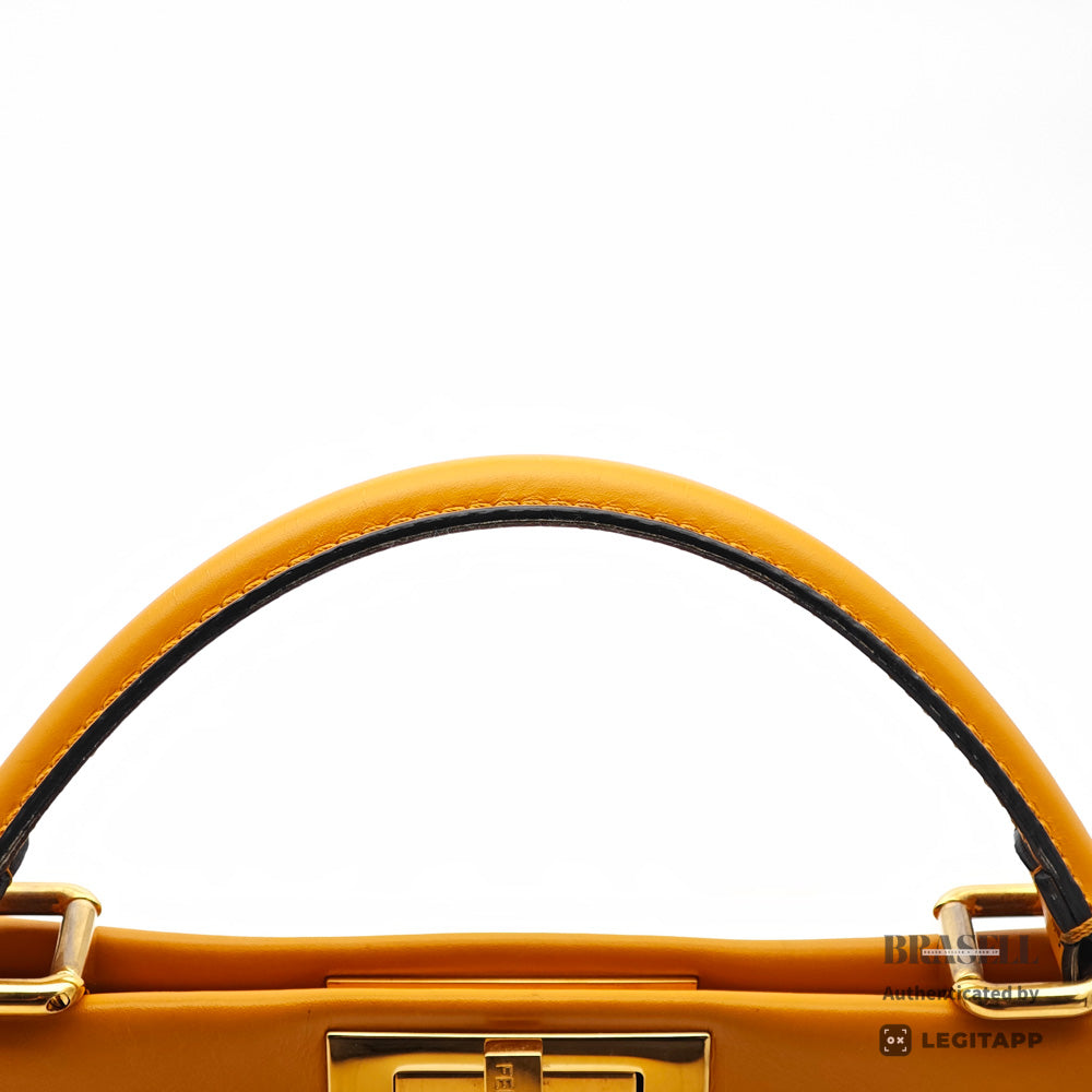 FENDI Peekaboo Leather Yellow Hand Bag 【ImportFeeFREE】