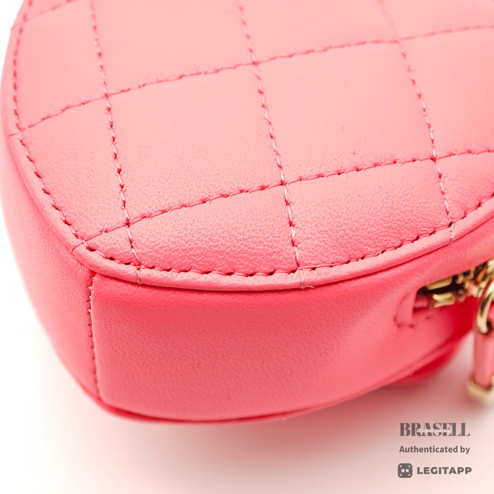 CHANEL Matelasse Heart Shape Lambskin Pink Chain Clutch Bag 【ImportFeeFREE】