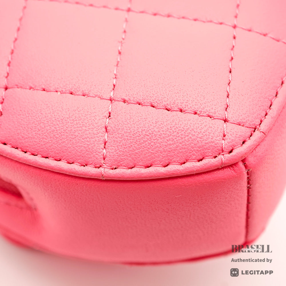 CHANEL Matelasse Heart Shape Lambskin Pink Chain Clutch Bag 【ImportFeeFREE】
