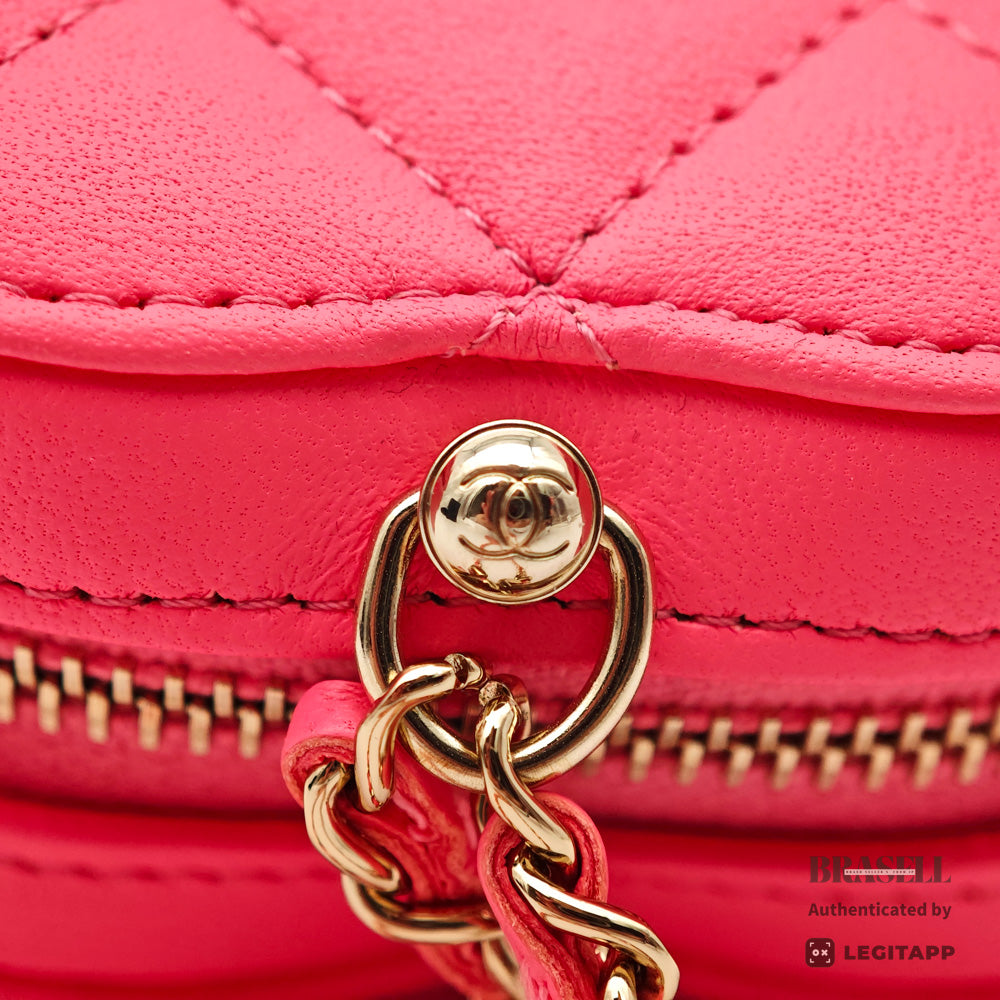 CHANEL Matelasse Heart Shape Lambskin Pink Chain Clutch Bag 【ImportFeeFREE】