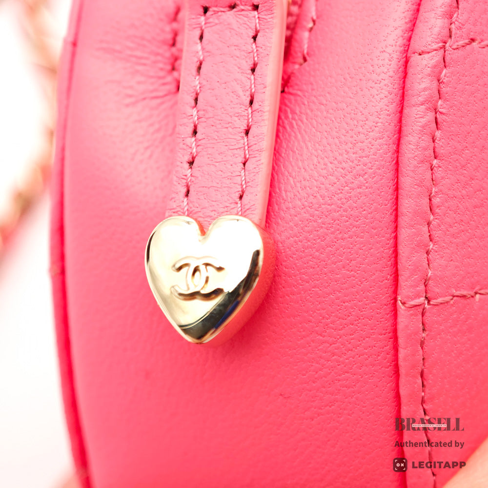 CHANEL Matelasse Heart Shape Lambskin Pink Chain Clutch Bag 【ImportFeeFREE】